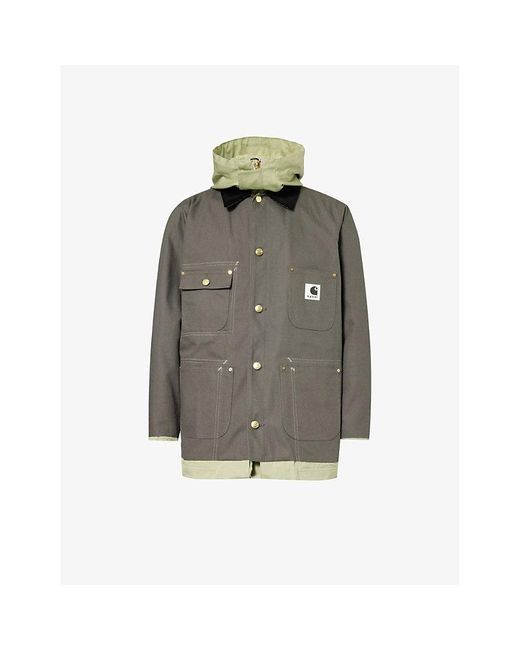 Sacai Gray X Carhartt Wip Reversible Relaxed-fit Cotton-canvas Jacket for men