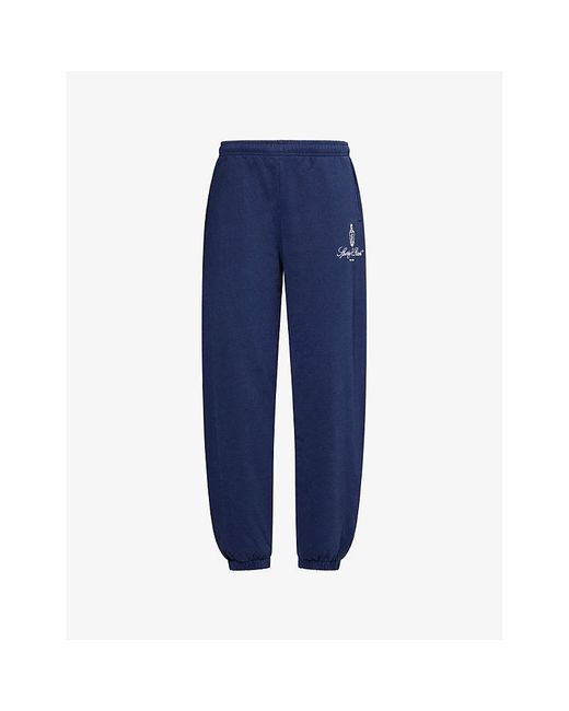 Sporty & Rich Blue Vendome Embroidered Cotton-Jersey Jogging Bottoms