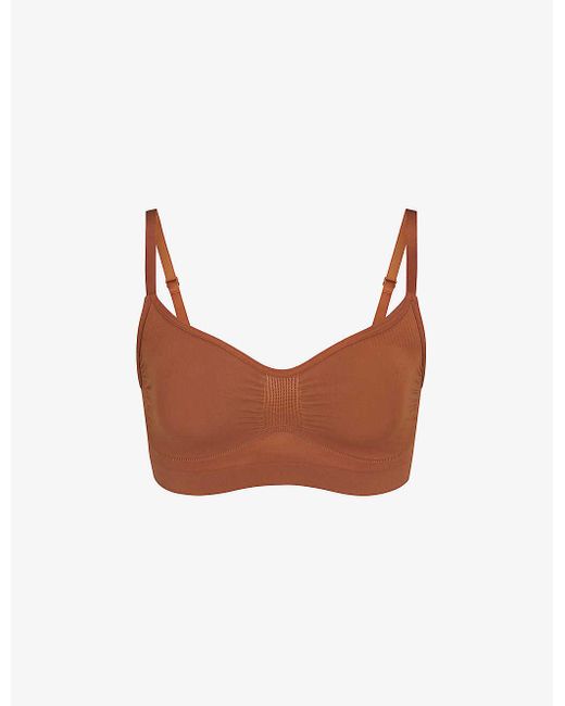 Skims Brown Seamless Sculpt Ruched Stretch-woven Bralette X