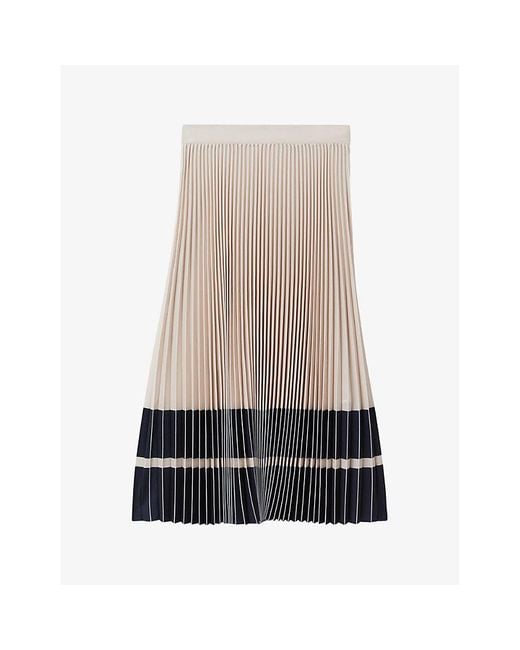 Reiss Natural Marie Pleated Woven Midi Skirt
