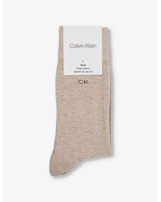 Calvin Klein White Classic Branded Pack Of Two Cotton-blend Knitted Socks for men