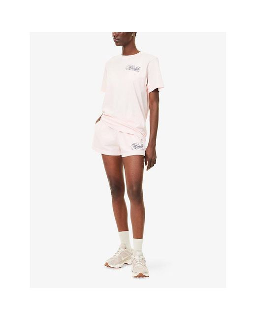 Sporty & Rich Pink Health Script Disco Cotton-Jersey Shorts