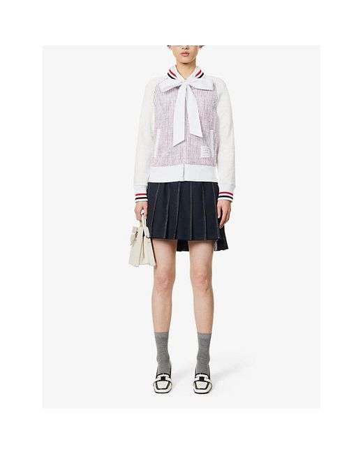 Thom Browne Blue Vy Pleated Contrast-stitching Wool Mini Skirt