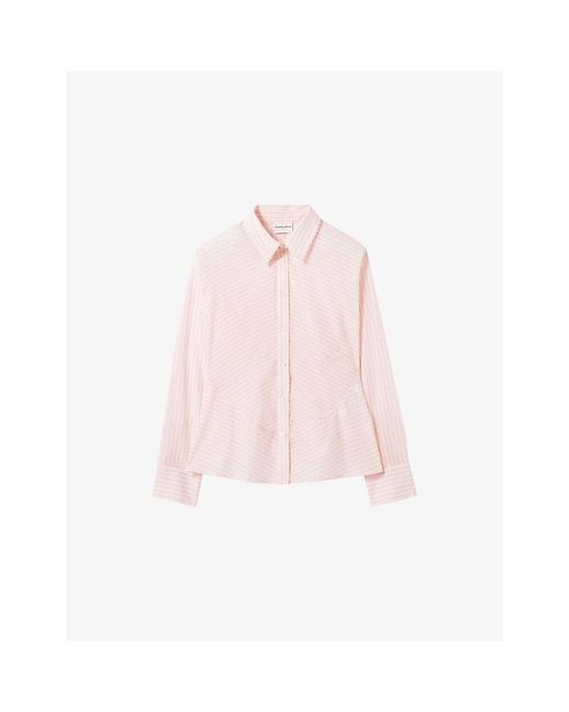 Claudie Pierlot Pink Striped Batwing-Sleeved Cotton-Blend Shirt