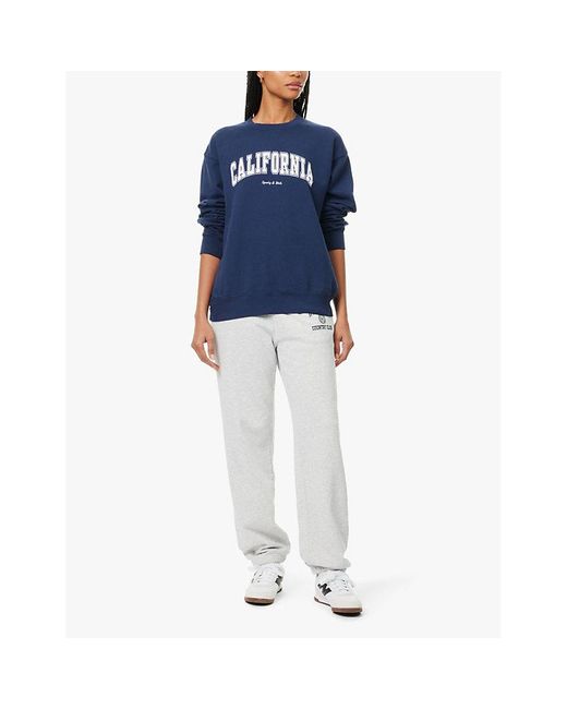 Sporty & Rich White Heather Varsity Crest Drawstring Straight-Leg High-Rise Cotton-Blend Jogging Bottoms