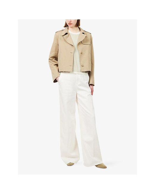 7 For All Mankind White Wide-Leg Cotton-Linen Trousers