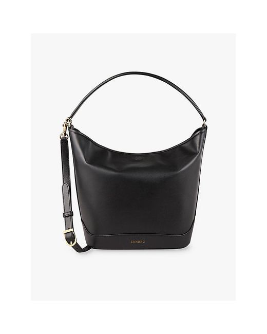 Sandro Black Removable-Strap Slouchy Leather Shoulder Bag