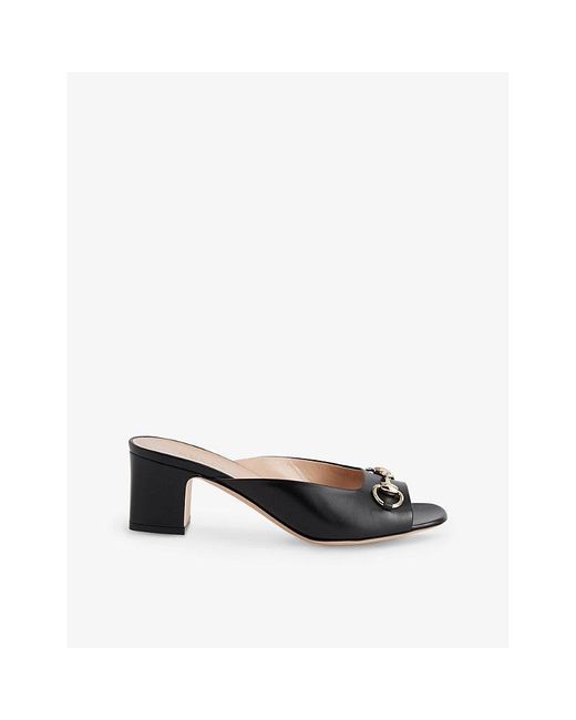 Gucci Black Horsebit 55 High-Heel Leather Mules