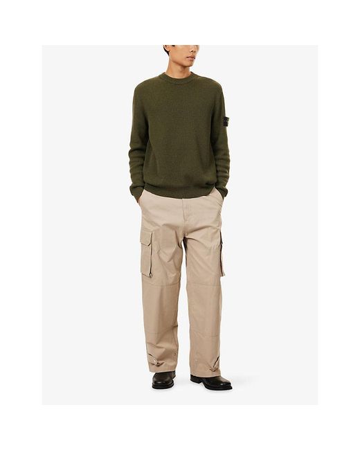 Stone Island Green Ribbed Compass-Badge Cotton Knit Jumper for men