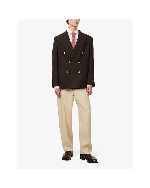Gant Brown Club Double-Breasted Textured Wool Blazer for men
