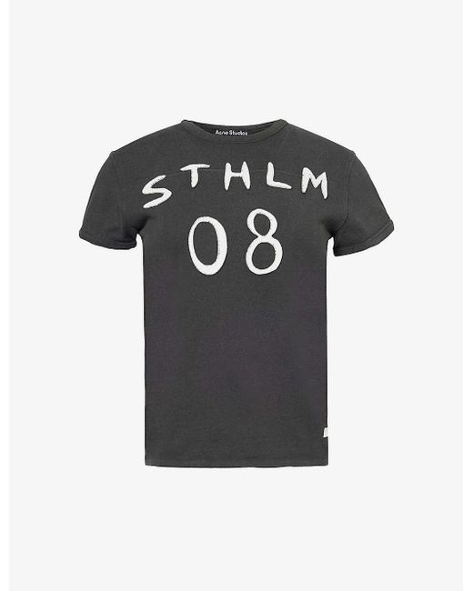 Acne Black Emmbar 08 Contrast-appliqué Cotton-jersey T-shirt