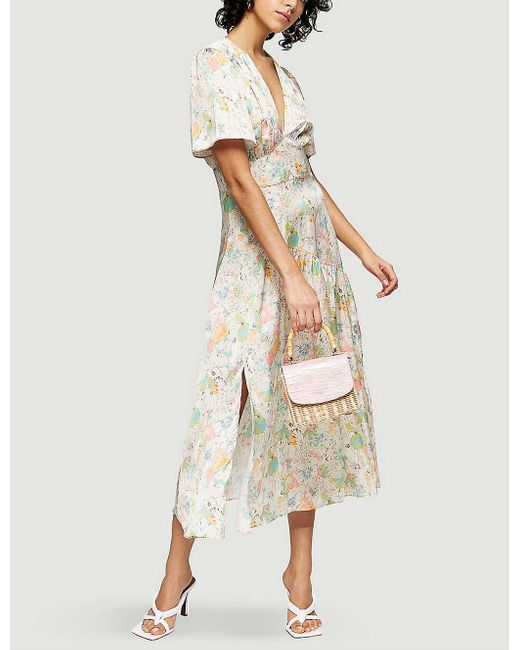 TOPSHOP Willow Floral Print Angel Sleeve Midi Dress | Lyst Canada