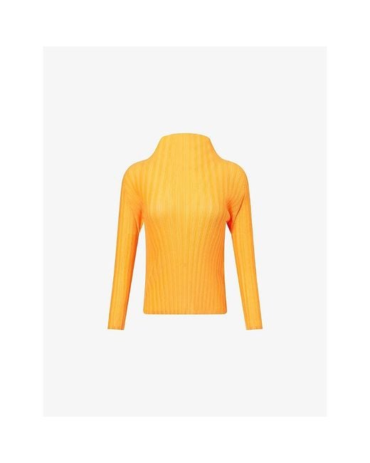 Pleats Please Issey Miyake Yellow Monthly Colours Long-Sleeve Knitted Top