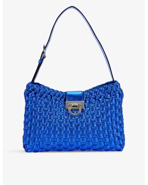 Ferragamo Trifolio Woven Leather Shoulder Bag in Blue | Lyst Australia