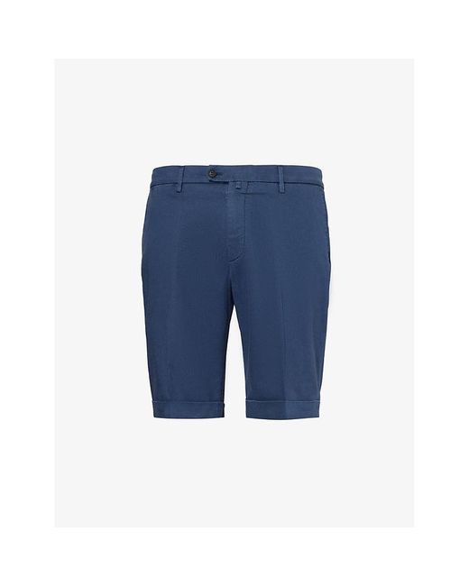 Corneliani Blue Folded-hem Mid-rise Stretch-woven Shorts for men