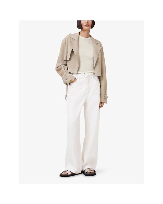 AllSaints Natural Ophelia Dropped-Shoulder Belted-Waist Suede Jacket