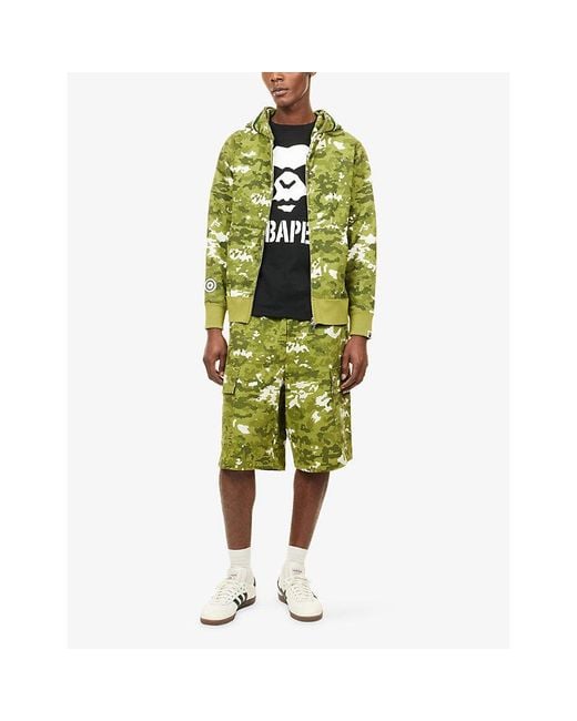 A Bathing Ape Green Multi Pixel Cargo Cotton Track Shorts for men