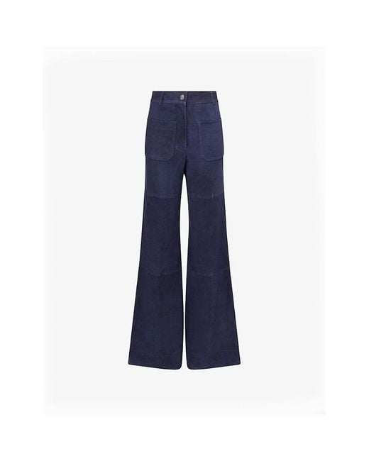 Victoria Beckham Blue Alina Flared-Leg Suede Trousers