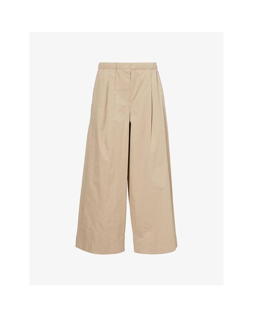 Weekend by Maxmara Natural Drawstring Wide-Leg Cotton Trousers