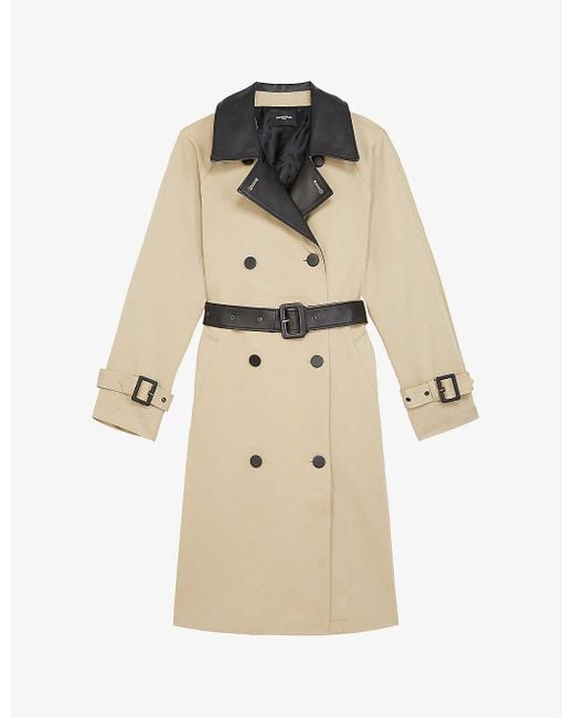 The Kooples Natural Leather-trimmed Stretch-cotton Trench Coat