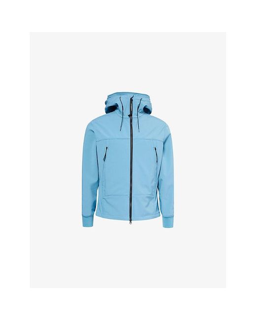 C P Company Blue Goggle-Hood Long-Sleeve Stretch-Woven Jacket for men