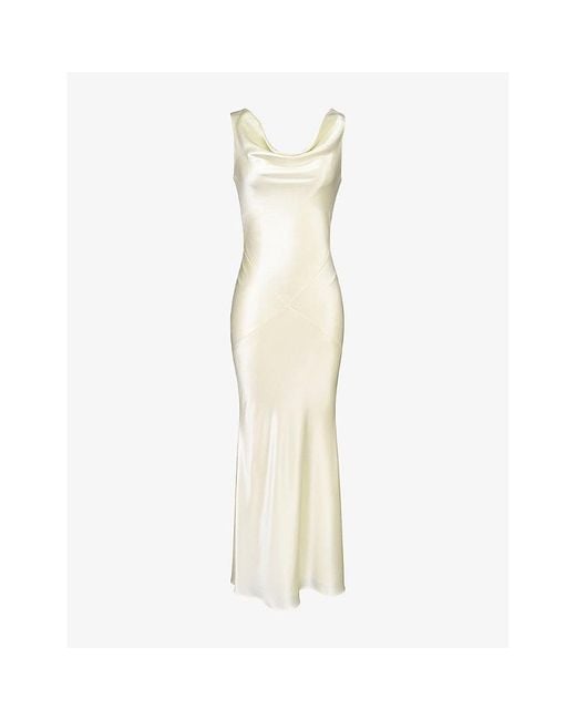 House Of Cb White Safaira Cowl-Neck Satin Maxi Dress Xs (A-C Cup)