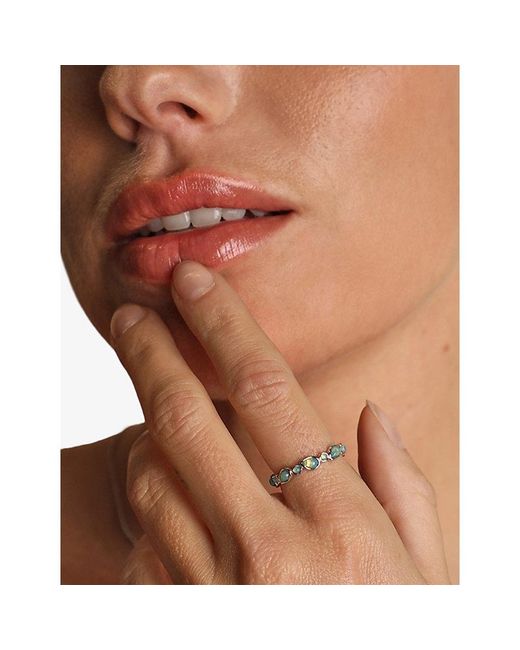 Astrid & Miyu White Opal Pear Rhodium-Plated Sterling- And Nano-Gem Eternity Ring