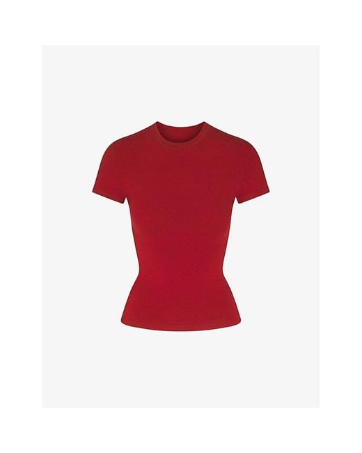 Skims Red Cotton Jersey Round-neck Stretch-cotton Jersey T-shirt Xx