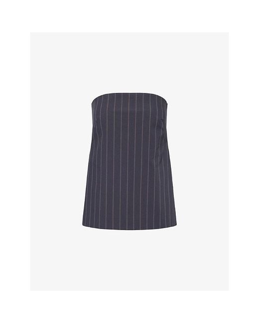 St. Agni Blue Rouleau Strapless Rouleau Tie Cotton Top