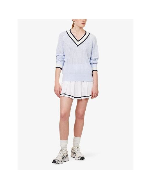 Varley Blue Maurice V-Neck Knitted Cotton Jumper