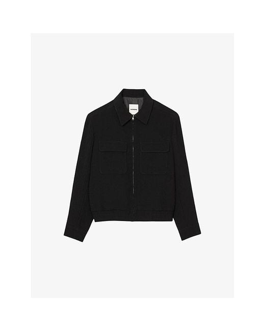 Sandro Black Patch-pocket Woven Blouson Jacket for men