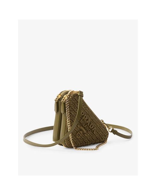 Prada Brown Triangle-shaped Woven Cross-body Bag