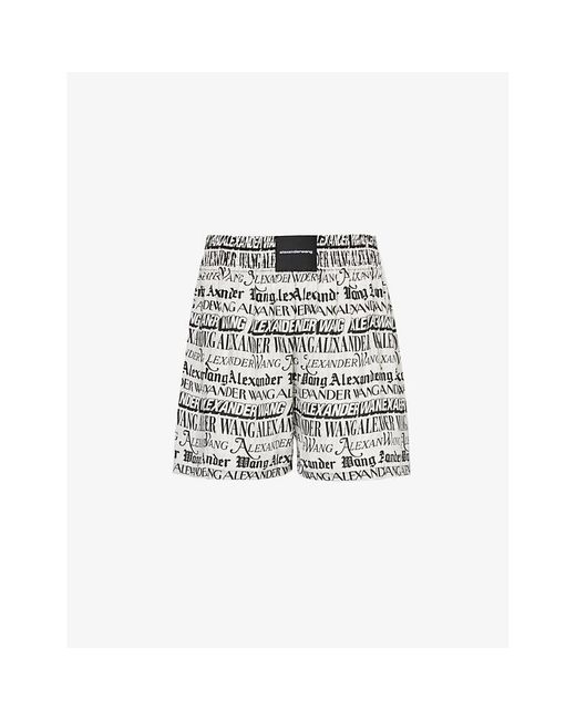 Alexander Wang White Newspaper Boxer Graphic-print Mid-rise Woven Shorts