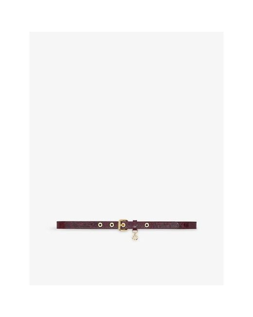 Maje White Logo-Charm Crocodile-Embossed Leather Belt