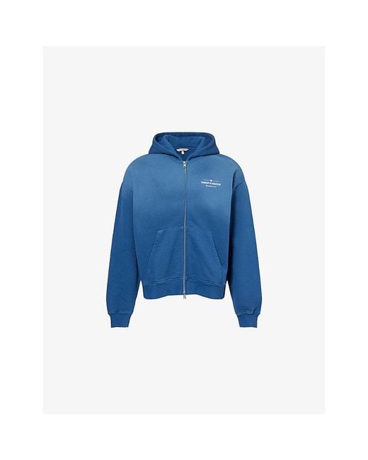 The Couture Club Blue Spray-Wash Zip-Up Cotton Hoody for men