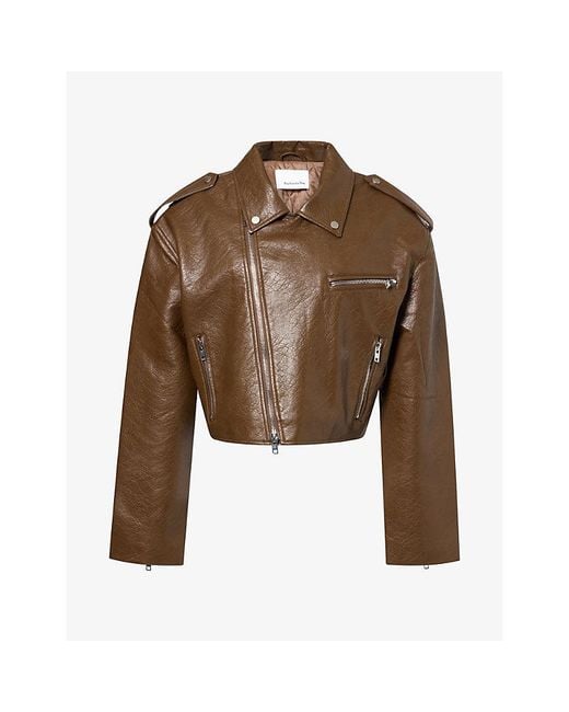 Frankie Shop Brown Daphne Cropped Biker Jacket