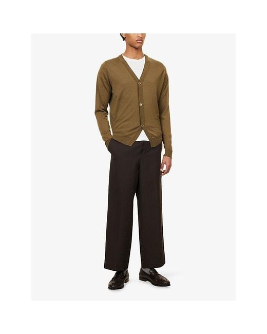 John Smedley Green X Bill Nighy V-Neck Merino Wool Cardigan for men