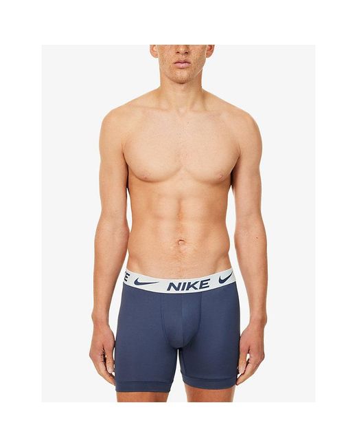 Nike Blue Essential Micro Pack Of Three Jersey Boxer Briefs for men