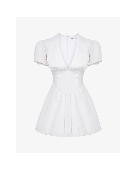 House Of Cb White Piera Oversize-collar Puff-sleeve Stretch-cotton Mini Dres