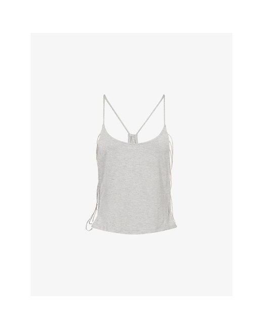 Jaded London White Draped Bead-Trim Stretch-Cotton Top