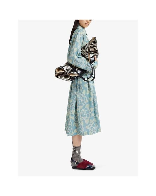 Marni Blue Banjo Floral-Print Drawstring Ramiè Shirt
