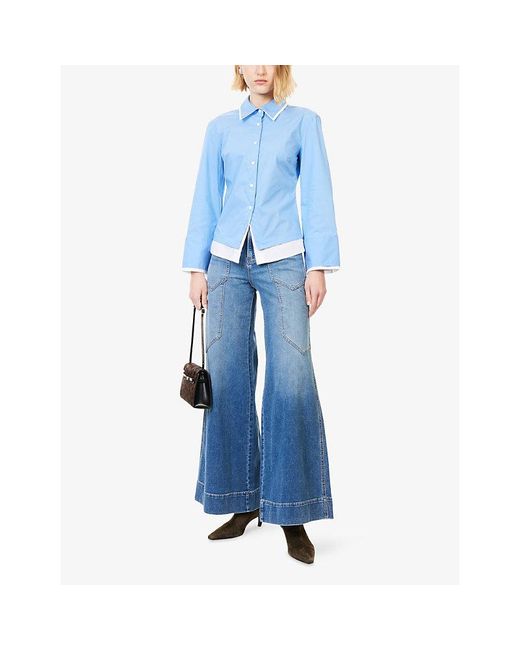 Veronica Beard Blue Bonnie Button-Down Cotton-Blend Shirt