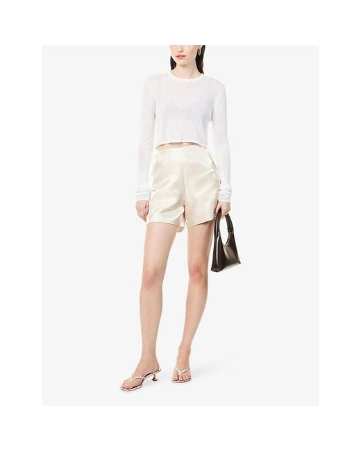 Amy Lynn White Shiny Tailored High-Rise Woven Shorts