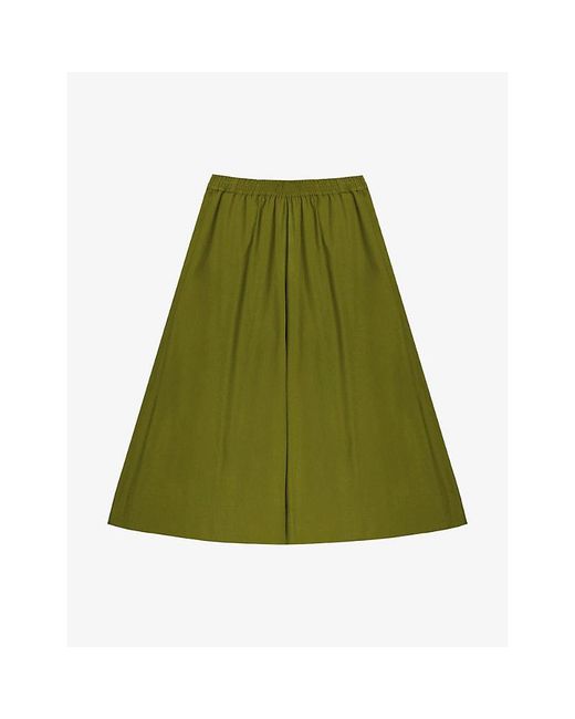 Ro&zo Green Wide-Leg Cropped Cotton-Poplin Culottes