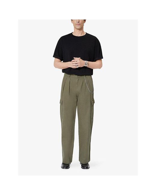 The Kooples Green Chain-Embellished Cargo-Pocket Cotton Trousers for men