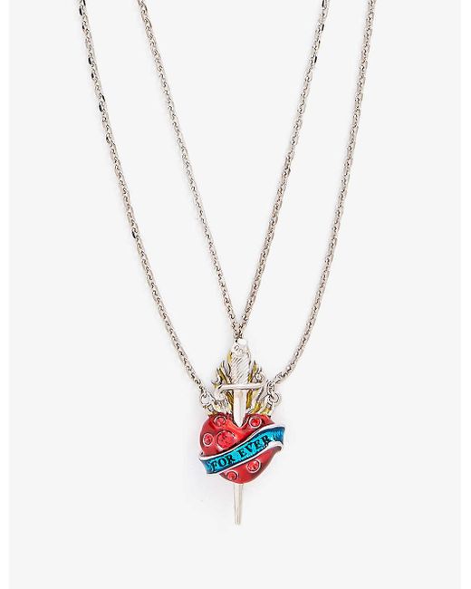 Jean Paul Gaultier White Heart Sword Brass Necklace