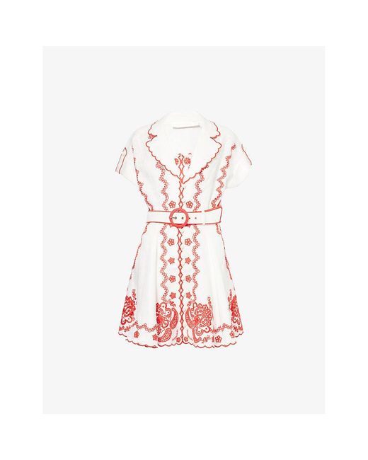 ワンピース ZIMMERMANN Embroidered Linen Lucky Dress Lucky Embroidered Midi Dress Ivory/Lemon Online | Zimmermann