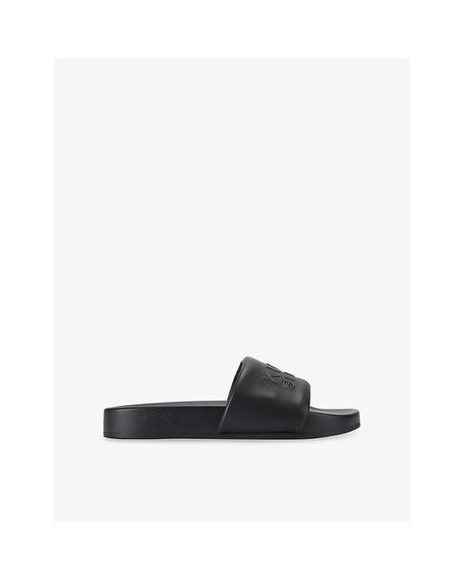 Kurt Geiger Black Stacked Faux-Leather Slides for men