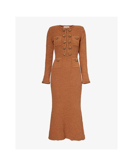 self portrait brown knit dress self-portrait - Brown Lurex Knit Maxi Dress main image 1