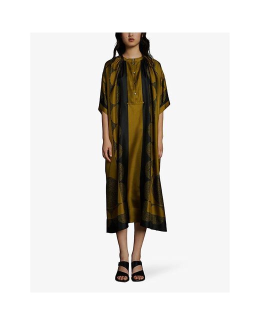 Soeur Green Athena Graphic-print Silk Midi Dress